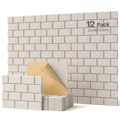 Abbildung von Soundsbay Akustikplatten selbstklebend 12 Stück, Schallschutz Wand Rechteckiger Ziegeltyp Schallschutzplatten, Akustikpaneele für Akustische Behandlung und Wanddekoration 30x40x0.9cm (Beige)