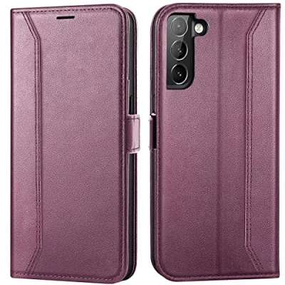 Abbildung von Verco Handyhülle für Samsung Galaxy S21 FE, 6,4 Zoll Premium Klapphülle Handy Flip Case FE 5G Hülle Book Tasche, Brombeere
