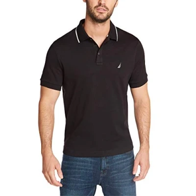 Abbildung von Nautica Herren Klassisches Poloshirt mit kurzen Ärmeln, Doppelspitzenkragen Polohemd, True Black, Mittel