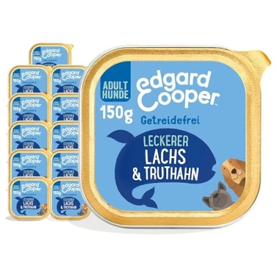 Abbildung von Edgard &amp; Cooper Nassfutter für Hunde, (Lachs Truthahn, 150g x11), Getreidefrei, natürliche Zutaten und frisches Fleisch, voller essentieller Aminosäuren