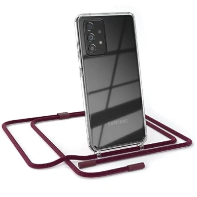 Abbildung von EAZY CASE kombinierbare Handyketten kompatibel mit Samsung Galaxy A52 / A52S, Transparente Silikon Hülle Umhängeband, abnehmbar durch abschraubbare Endstücke, Hülle, zum Umhängen, Beere