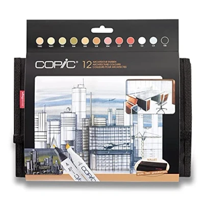 Abbildung von COPIC Classic Set &quot;Architektur Farben&quot;, 12er im Wallet, Twin Marker mit einer mittelbreiten und feinen Spitze