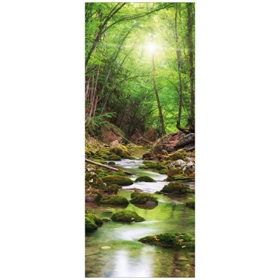 Abbildung von Wallario Glasbild Fluss im Wald 50 x 125 cm Wandbilder Glas in Premium Qualität: Brillante Farben, freischwebende Optik
