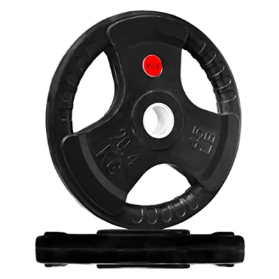 Abbildung von Signature Fitness Olympic Hantelscheibe aus Gusseisen, 5,1 cm, für Krafttraining und Gewichtheben, Gummibeschichtung, 20,4 kg, Paar