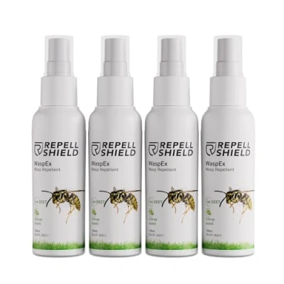 Abbildung von RepellShield® Natürliches Wespenspray 100mlx4 Präzise Vertreibung durch Insektenspray als Wespen Abwehr Zitrusduft Effektives Anti Spray auch gegen Hornissen &amp; Bienen