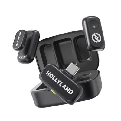 Abbildung von Hollyland Lark A1 Kabelloses Lavalier Mikrofon für iPhone 15/16 &amp; Android, 48 kHz/24 Bit, 3 Level intelligentes Rauschen, Microphone YouTube, Podcast, Vlogging (schwarz, 2tx + USB C RX Ladefall)