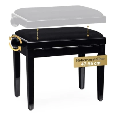 Abbildung von Classic Cantabile Klavierbank DP Pianobank Höhenverstellbar von 47 bis 56 cm (Hochwertiger Sitzkomfort, 1 St., Sitzfläche 55 x 32 cm), Leichtgängige Spindelmechanik