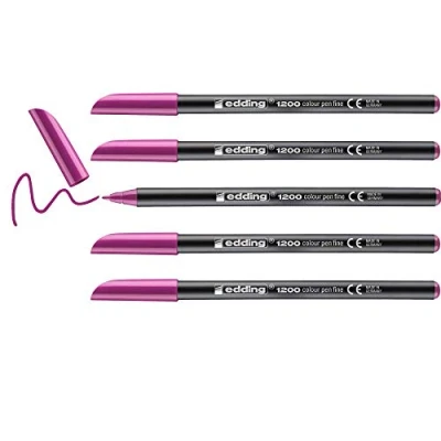 Abbildung von edding 1200 Fasermaler fein rot violett (lila) 5 Stifte Rundspitze 1 mm Filzstift zum Zeichnen und Schreiben für Schule, Mandala