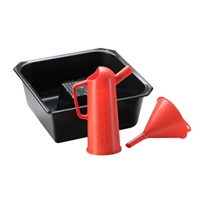 Abbildung von hünersdorff Ölwechsel Set 3 teilig, Ölablasswanne + Trichter Maßgefäß, schwarz rot, HD PE, made in Germany