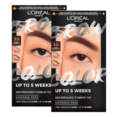 Abbildung von L&#039;Oréal Paris Brow Color Kit Augenbrauenfarbe, halbpermanent, ohne Ammoniak, Färbung für bis zu 5 Wochen, natürliches Ergebnis, Farbe 3.0 Dark Brunette, 2er Set