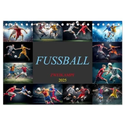 Abbildung von Fussball Zweikampf (Tischkalender 2025 DIN A5 quer), CALVENDO Monatskalender