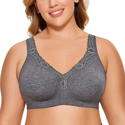Abbildung von DELIMIRA Damen Cotton BH Ohne Bügel Baumwolle Große Größen Vollschalen Polster Holzkohleheide 105B