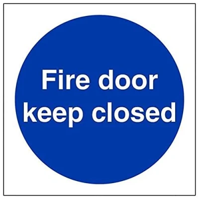 Abbildung von vsafety 18017 AF S &quot;FIRE DOOR KEEP geschlossen&quot; Pflicht Schilder, selbstklebendes Vinyl, quadratisch, 100 mm x mm, blau
