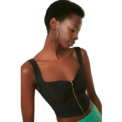 Abbildung von Trendyol Damen Regular Standard Sweetheart Gewebte Bluse Hemd, Schwarz, 38