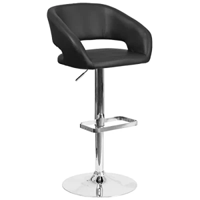 Abbildung von Flash Furniture Moderner höhenverstellbarer Barhocker mit Chromfuß, Metall, schwarzes Vinyl, 58,42 x 57,15 37,465000000000003 cm