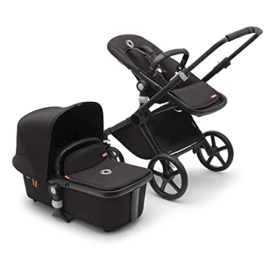 Abbildung von Bugaboo Fox Cub Kinderwagen für jedes Gelände, leichter und stabiler Kinderwagen, strapazierfähiges Design extragroßes Sonnendach, einteilig selbststehend faltbar, Schwarz