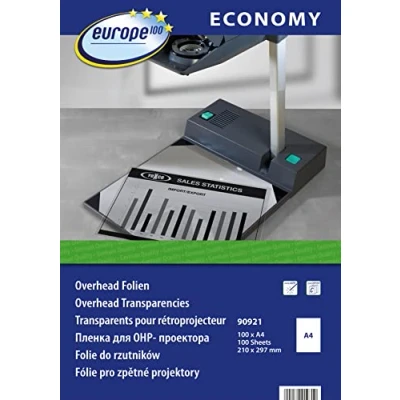 Abbildung von europe100 90921 Overheadfolie (100 Blatt im Format DIN A4, für Laserdrucker und Kopierer, beste Tonerhaftung) transparent