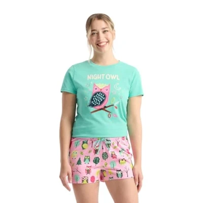 Abbildung von Little Blue House Damen Women&#039;s Short Sleeve Tee Pyjama Top Pyjamaoberteil, nachteule, L