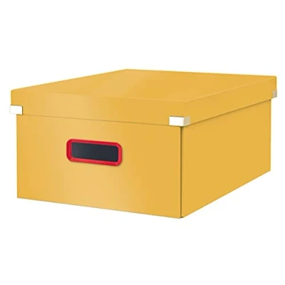 Abbildung von Leitz Click &amp; Store Große Aufbewahrungsbox, Faltbare A3 Aktenbox mit Deckel, Stabiler Premium Kartonbehälter für die Ablage von Unterlagen, Zuhause/Büro, Cosy Serie, Warmes Gelb, 53490019
