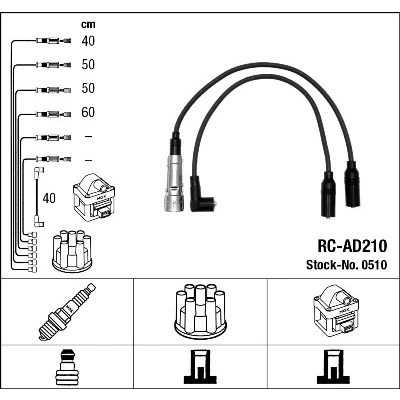 Abbildung von NGK 0510 Zündkabelsatz 5 AUDI: 80 B4 Limousine, B2, Coupe B2