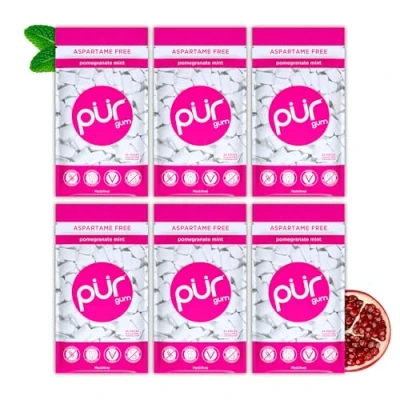 Abbildung von Pur Gum Zuckerfreier Kaugummi 100% Xylit Vegan, Aspartamfrei, Glutenfrei &amp; Diabetikerfreundlich Natürlicher Mit Pomegranate Mint Geschmack, 55 Stück (6er Pack)