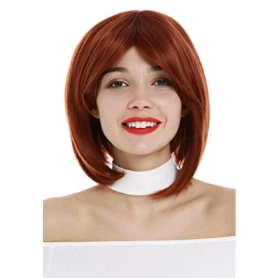 Abbildung von WIG ME UP 1215 350 Perücke Damen Bob Longbob kurz fransig gescheitelt dunkles Kupfer Rot