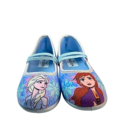 Abbildung von Leomil Disney Frozen Kinder Hausschuhe für Mädchen, Ballerinas slip on Slipper mit Elsa Anna Design, Ideal Kindergarten oder Zuhause, Hellblau, 24EU