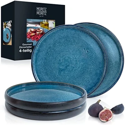Abbildung von Moritz &amp; Tafelservice SOLID 4x Dinnerteller Blau (4 tlg), 4 Personen, Steinzeug, Geschirrset zum Servieren
