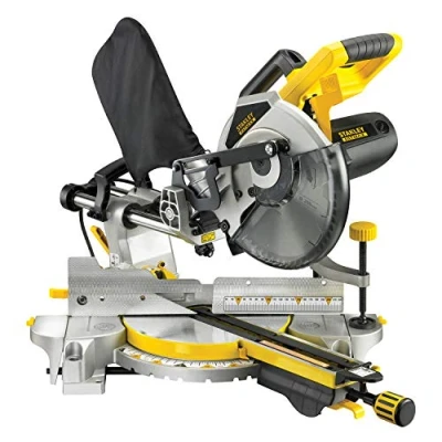 Abbildung von Stanley FatMax Paneelsäge FME720 (2.000 Watt, 254 mm, mit Laser Linienführung, 2 ausziehbare Materialauflagen, Staubfangbeutel, horizontaler Zug Griff, inkl. Hart Metall Sägeblatt)