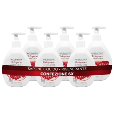 Abbildung von Naturaverde Natural Beauty Flüssigseife Granatapfel, reinigende und regenerierende Handseife, Inhaltsstoffe natürlichen Ursprungs, 6 x 500 ml