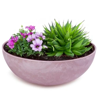 Abbildung von matches21 HOME &amp; HOBBY Pflanzschale für draussen in alt rosa marmoriert 20 x 7,5 cm als wetterfeste Blumen Schale