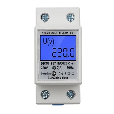 Abbildung von LCD Digitale Stromzähler Wechselstromzähler Hutschiene KWh Zähler 5(80) A 1 phasiger 2 poliger 2P DIN Schienen