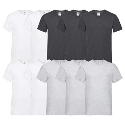 Abbildung von Fruit of the Loom 10 T Shirts V Neck M L XL XXL 3XL 4XL 5XL Ausschnitt Diverse Farben HL Kauf (L, 4Weiß3D.Heather3Grau)