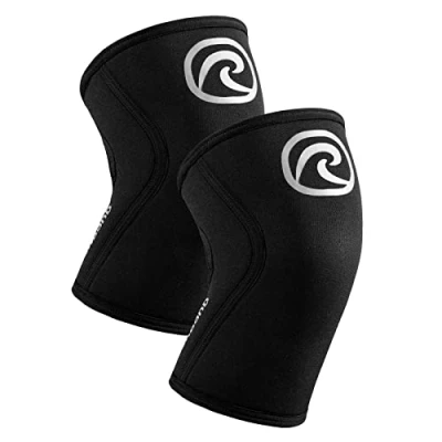 Abbildung von Rehband Kniebandage Kraftsport, Kniestütze für Cross Fit &amp; schweres Training, Knee Sleeve aus 5 mm Neopren, in vielen Farben Größen, Unisex, Farbe:Silber/Schwarz 1 Paar, Größe:XS