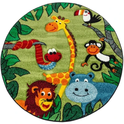 Abbildung von Paco Home Kinderteppich &quot;Diamond 638&quot;, rund, Kurzflor, 3D Design, Motiv Dschungel Tiere, Kinderzimmer