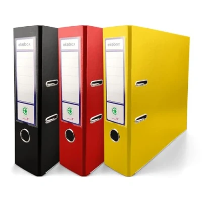 Abbildung von Netuno 3 Stück Ring Ordner Schwarz Rot Gelb DIN a4 Ekobox 2 Mechanik 8cm Ringbuch Ringe Plastikordner bunt Schule Büro Studium Dokumentenordner Pappordner office folder