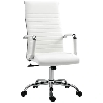 Abbildung von Vinsetto Bürostuhl höhenverstellbarer Drehstuhl ergonomischer Schreibtischstuhl mit Wippfunktion gepolsterter Chefsessel Kunstleder Schaumstoff 54 x 62 104 114 cm Weiß