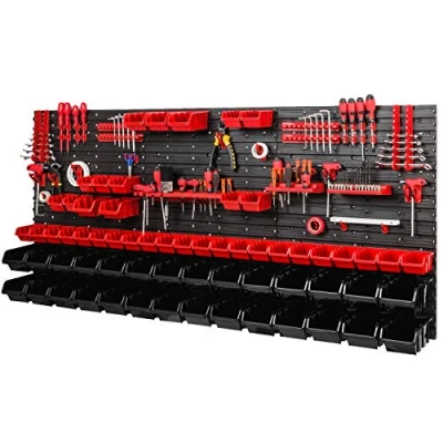 Abbildung von PAFEN Lagersystem 780x1728mm Stapelboxen Wandregal 40 Halterungen Sichtlagerkästen Schüttenregal 64 Boxen 4 Fächer