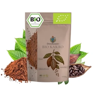 Abbildung von Rohkakao 500 g Bio ohne Zusatzstoffe Stark entöltes Kakao Pulver Zucker Kakaopulver Backkakao in nachhaltiger Aromaverpackung