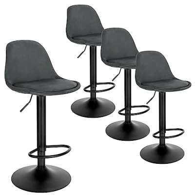 Abbildung von EUGAD Barhocker 4er Set, höhenverstellbarer Barstuhl, Drehhocker, ergonomischer Stuhl, Bistrohocker, Polsterhocker mit Rückenlehne, Fußstütze, aus Metall, dunkelgrau, 1051BY 4