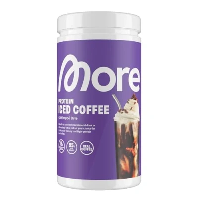Abbildung von MORE Protein Iced Coffee, Café Frappé Style, 500 g, Eiskaffee mit wertvollen Proteinen, wenig Zucker und Fett made in Germany (Verpackung kann variieren)