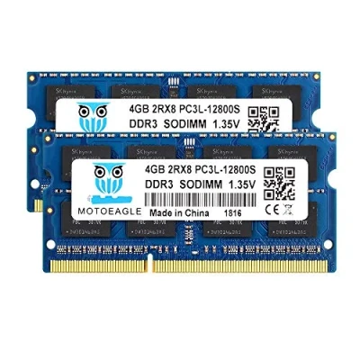 Abbildung von 2x4GB DDR3L 1600 SODIMM RAM, PC3 PC3L 12800S 4GB 8GB kit, 204 Pin 2Rx8 DDR3 1600MHz Arbeitsspeicher,Unbuffered Non ECC 1.35V CL11 Dual Rank Notizbuch