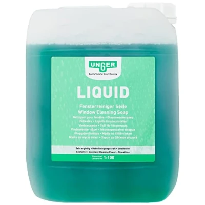 Abbildung von UNGER Glasreiniger UNGER’s Liquid (5 Liter, Konzentrat, Mischverhältnis 1:100, pH neutral, streifenfreie Fenster, Sicherheitsverschluss, Dosierungs Skala) FR500