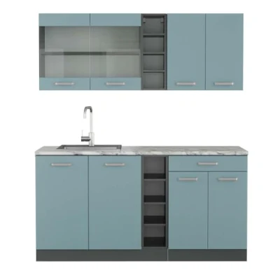 Abbildung von Vicco Singleküche R Line, Blau Grau/Anthrazit, 160 cm, AP Marmor