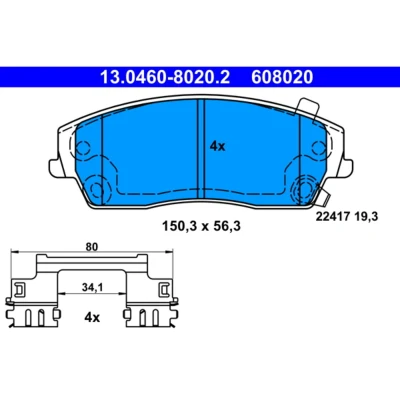 Abbildung von ATE 13.0460 8020.2 Bremsbelagsatz mit akustischer Verschleißwarnung Zubehör CHRYSLER: 300C Touring, Limousine