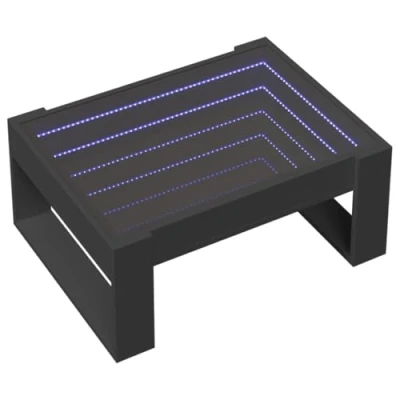 Abbildung von vidaXL Couchtisch, Beistelltisch mit Infinity LED, Sofatisch Kaffeetisch für Wohnzimmer, Teetisch Wohnzimmertisch, Schwarz Holzwerkstoff Glas