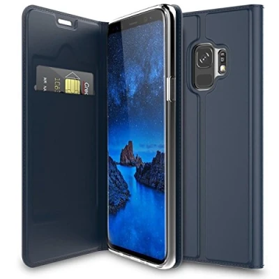 Abbildung von Verco Handyhülle für Galaxy S9, Premium Handy Flip Cover Samsung S9 Hülle [integr. Magnet] Book Case PU Leder Tasche, Blau