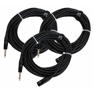 Abbildung von 3er SET Pronomic Stage JMXM 10 Monoklinke/XLR Kabel 10m (unsymmetrisch abgeschirmt, XLR male 3 pol auf 6,3 mm Klinke mono, inkl. Kabelklette) schwarz