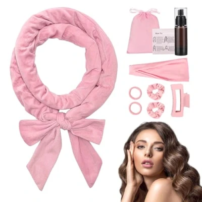 Abbildung von NCKIHRKK 9er Pack Lockenwickler Locken ohne Hitze, Neu Über Nacht, Velours Rutschfest No Heat Heatless Curls Band für Mittlere, Lange Haare, Rosa