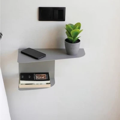 Abbildung von MILUKA nachttisch 2er Set Grau 40 x 20 cm Schmal Och Industrial für Wanddekoration Schwebender im nordischen Stil wandmontage (2, Grau)